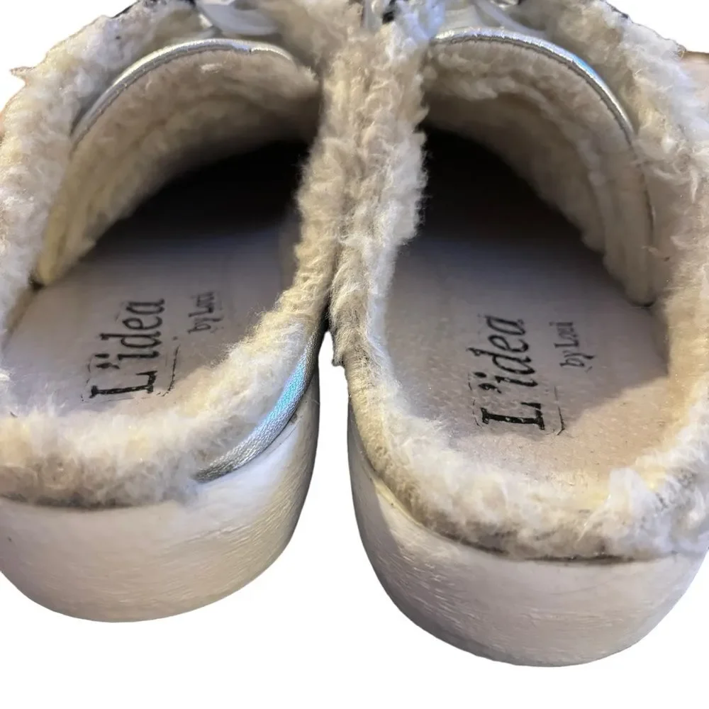L’idea by Lori Silver Leather Slide Fleece Lined Sneakers Sz 40